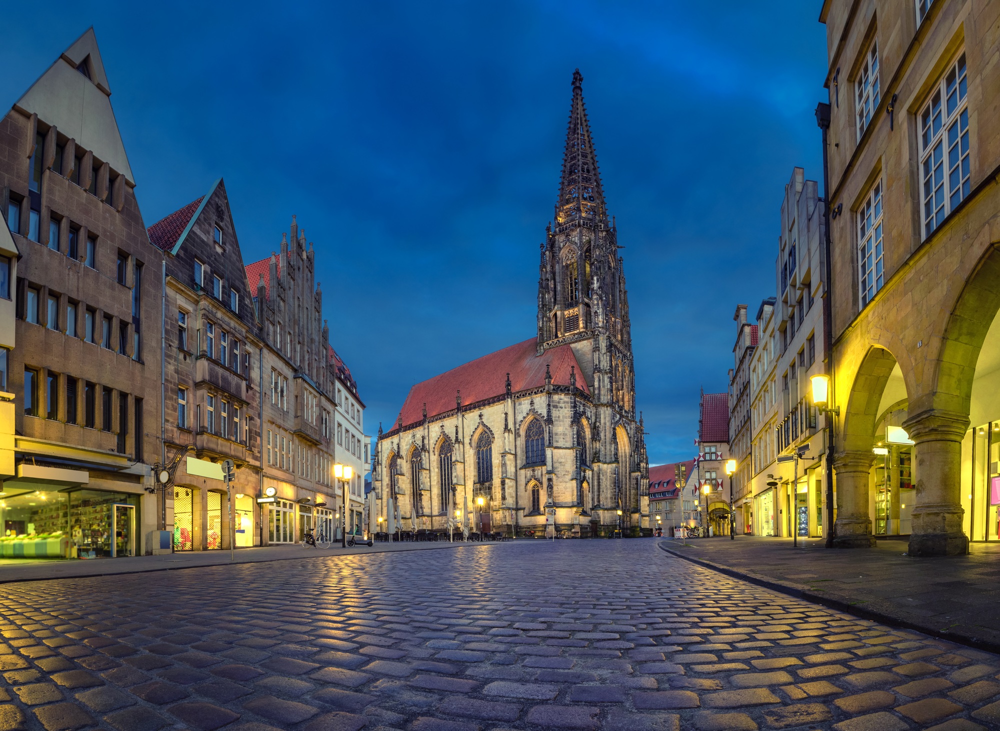 St Lambert's Church at dusk in Munster, Germany