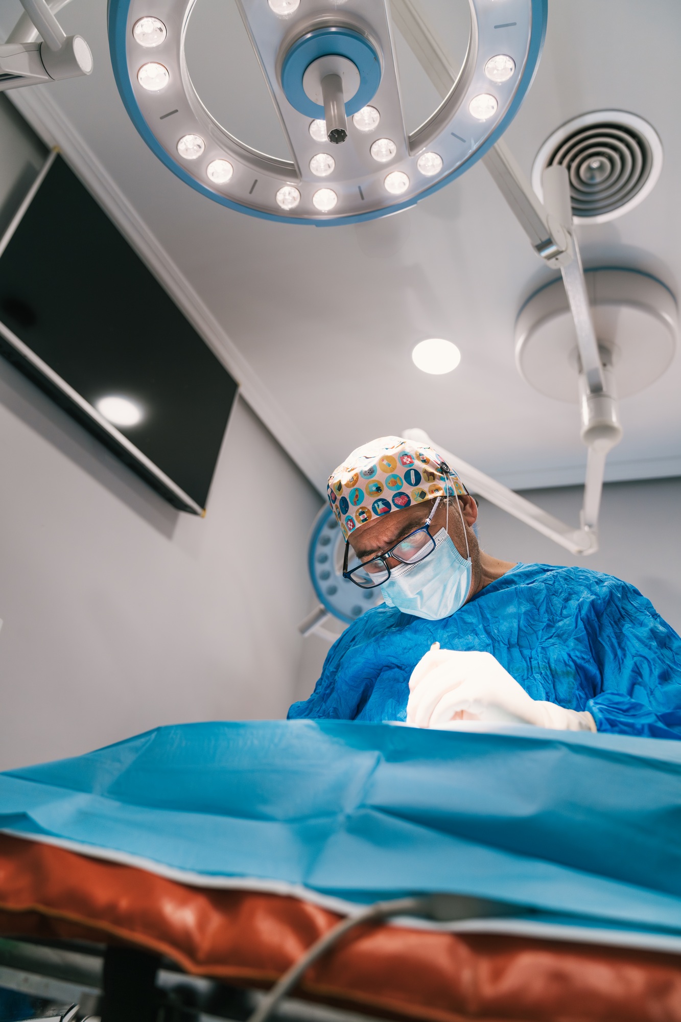 Veterinarian performing surgery in operating room